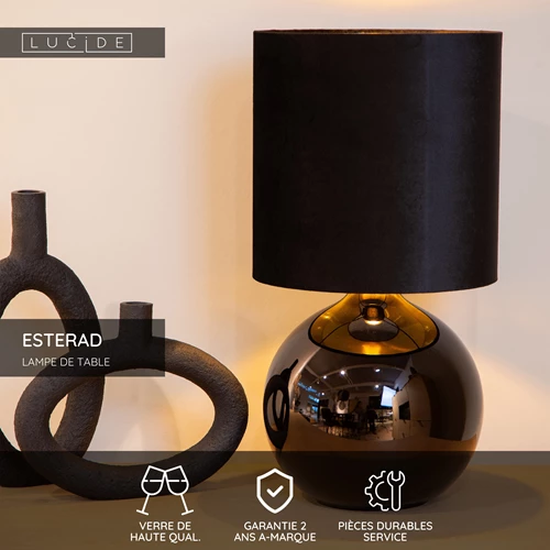 Lucide ESTERAD - Lampe de table - Ø 24 cm - 1xE14 - Noir - USP